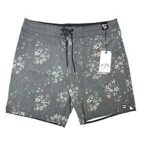 Billabong Grey Floral Recycler Pro Swim Board Shorts Short Length NWT 32 Good